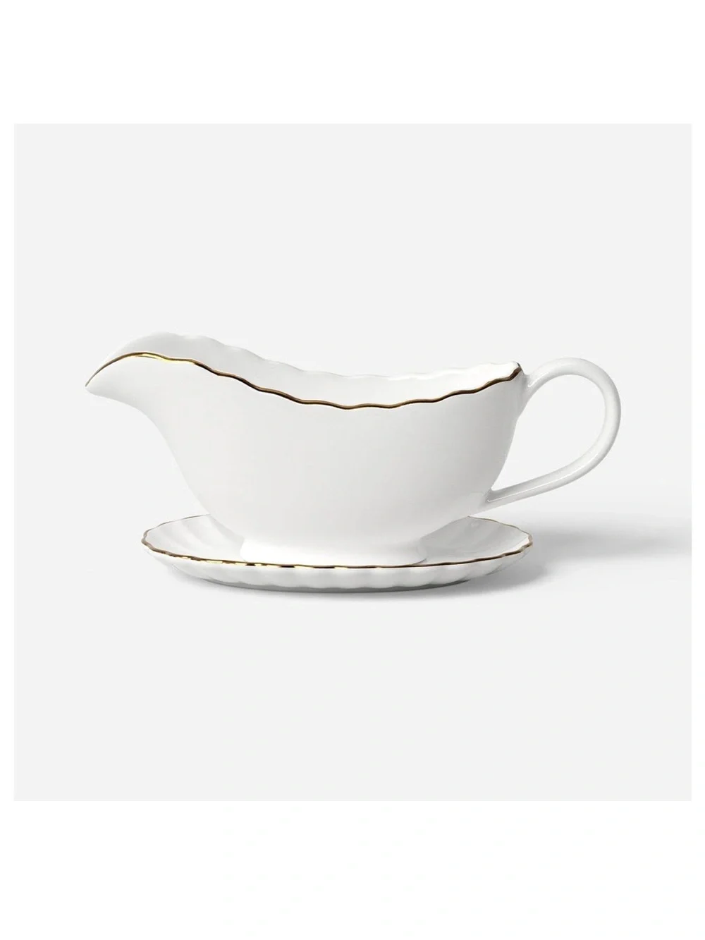 Threshold Gravy Boat Condiment Server White Scallop w/ Gold Accent & Tray NEW